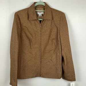 Rafael Blazer Camel Brown‎ Patchwork Size 8 NWT Front Zip Collar